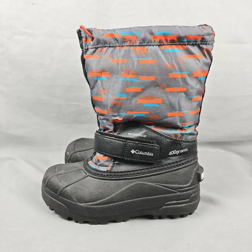Columbia Snow Boots Kids Size 2 Gray Black Waterproof 400g Winter BY1325-054
